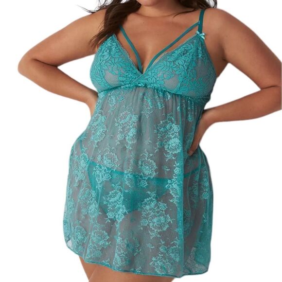 Cacique All-Over Sheer Lace Babydoll 2-Piece Nightie Negligee New Size 22-24 - Picture 1 of 5